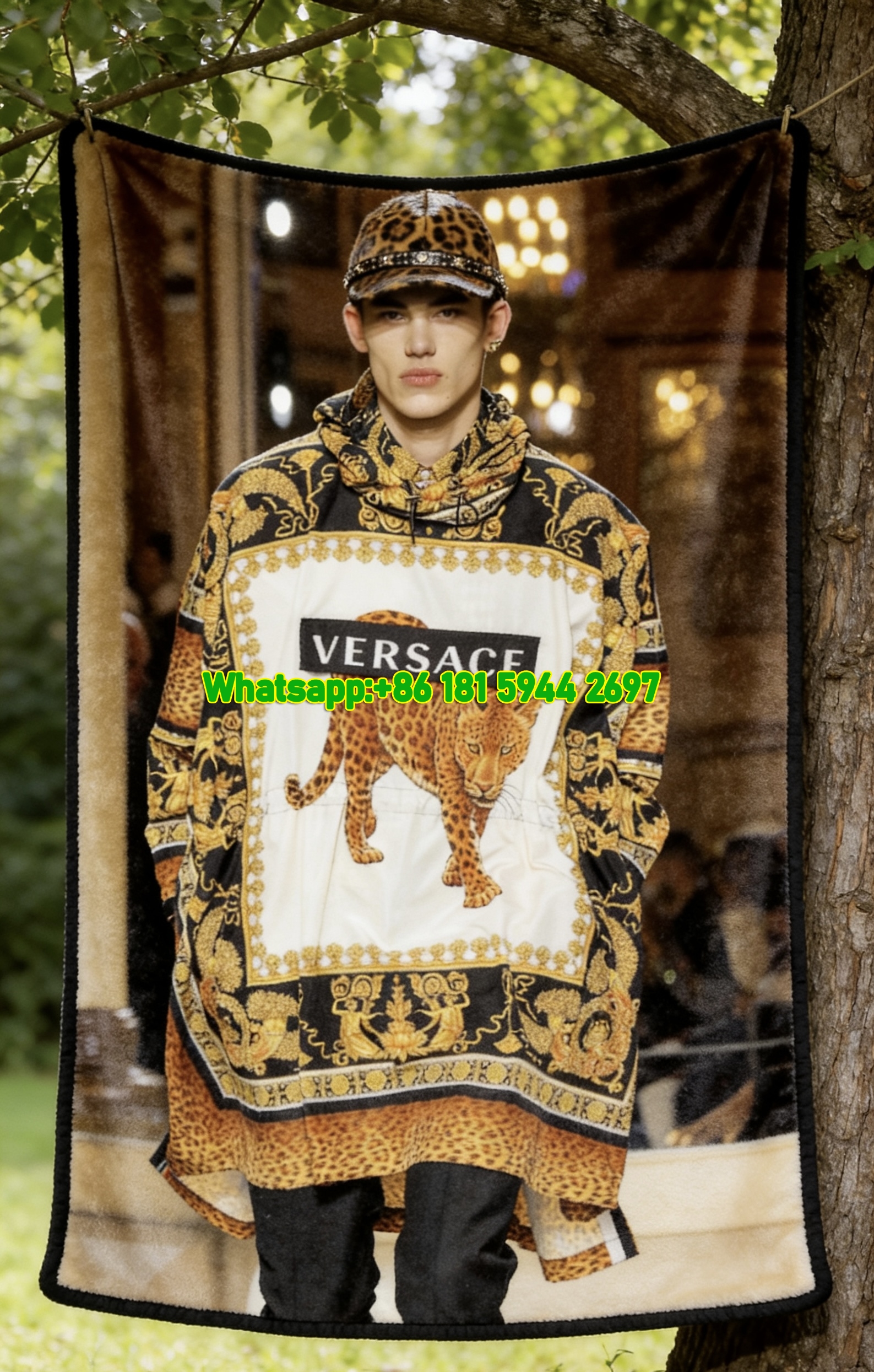 Versace Black Gold Leopard Print Runway Fashion Flannel Sofa Throw Blanket IMG_1656